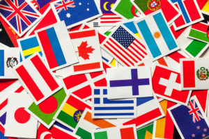 National flags of the different countries of the world in a heap. Top view 601 waivers
